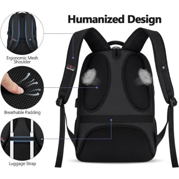 Travel Laptop Backpack, Business Water Resistant Laptop Backpack with USB Port - Picture 6 of 7